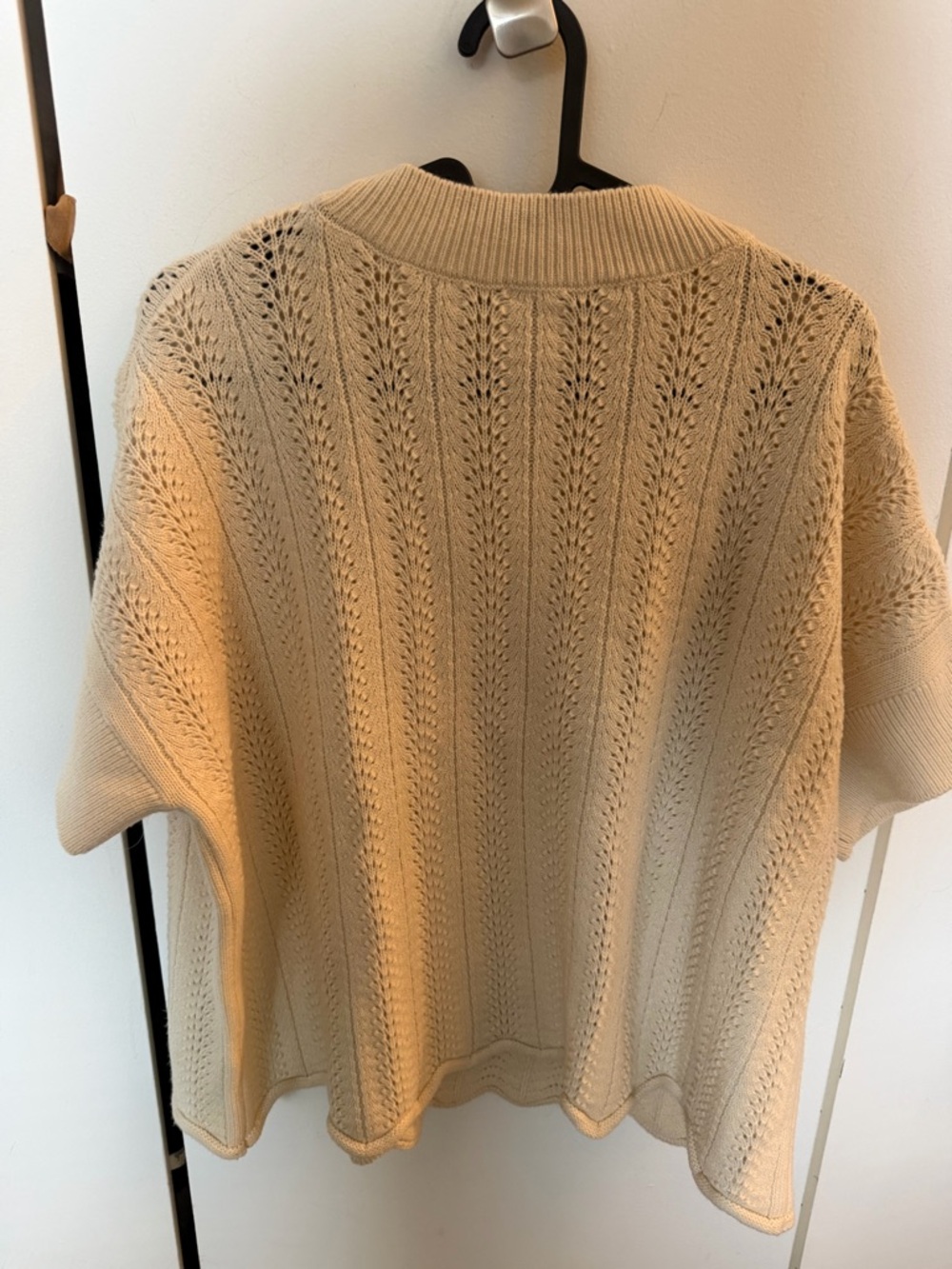 French Connection Cream Open-Knit Short Sleeve Crew Sweater